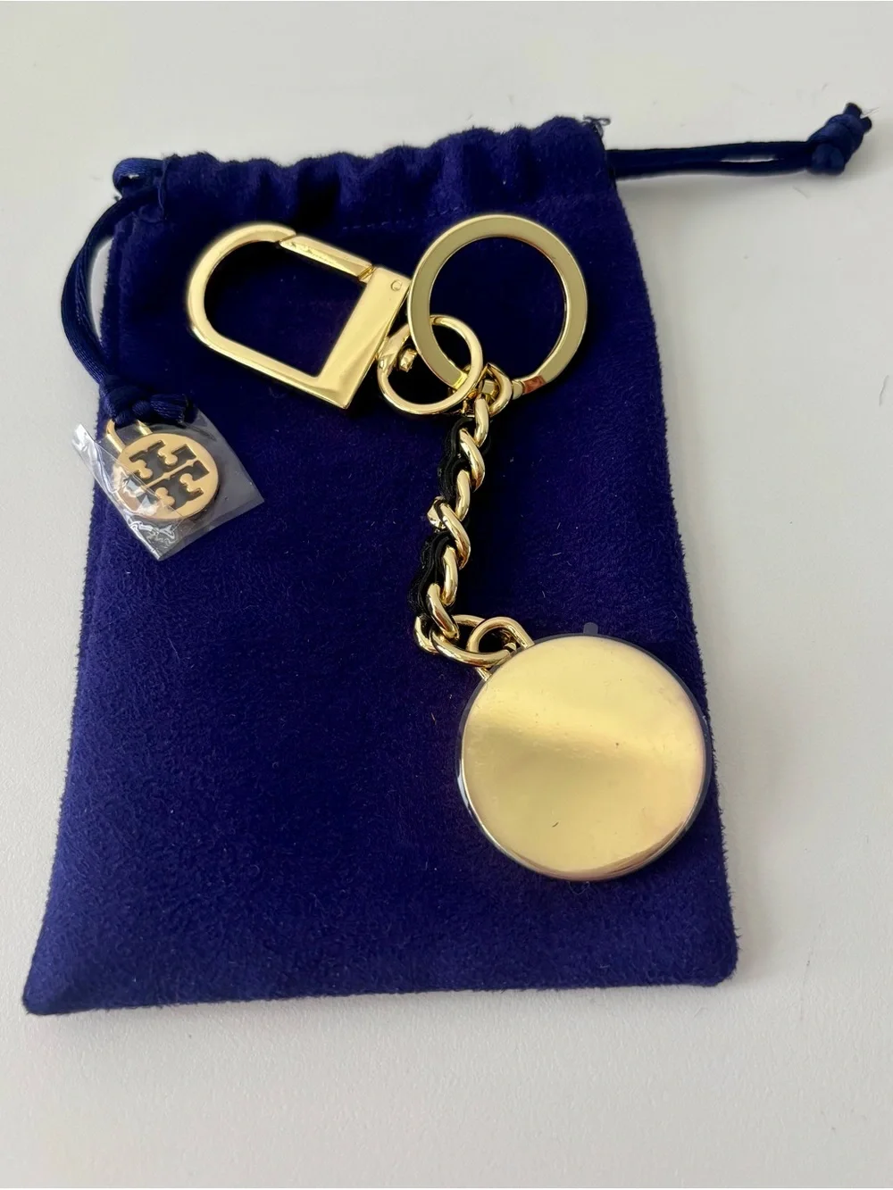 Tory Burch Black and Gold Round Logo Key Chain/ Key Fob / Bag Charm